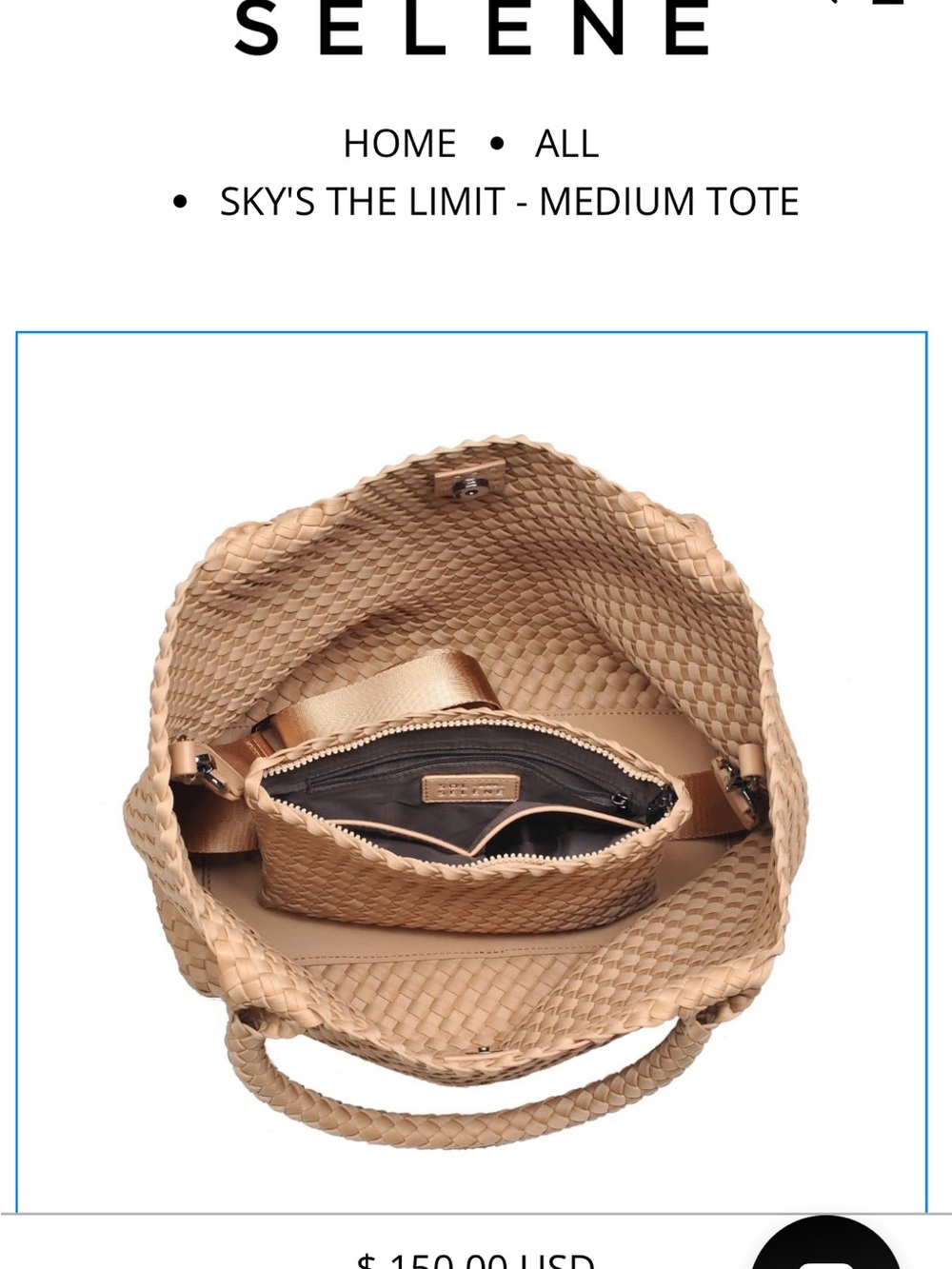 Sky's The Limit Medium Tote - Tan Woven Tote with Pouch - Picture 3 of 5